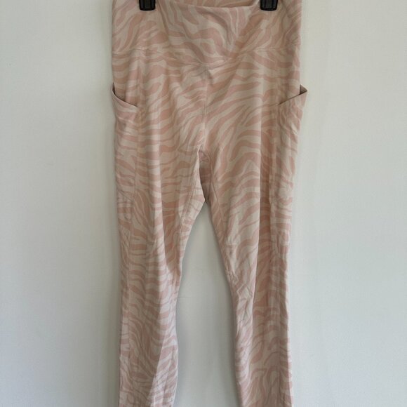 Fabletics Women’s Light Pink & White Zebra Leggings | Size L | Side Pockets - Picture 4 of 5